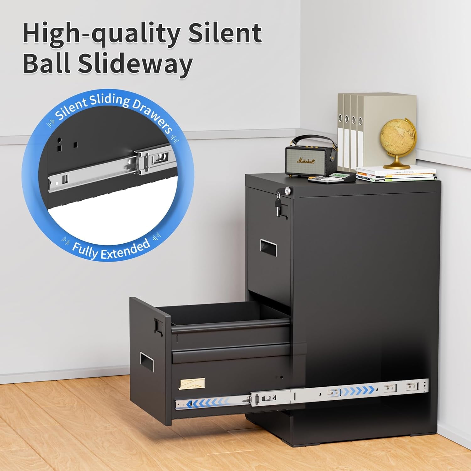 SOLAURA 2 Drawer Metal Vertical File Storage Cabinet with Lock for Home, Office, Steel File Cabinet for A4 Letter /Legal Size (Black)