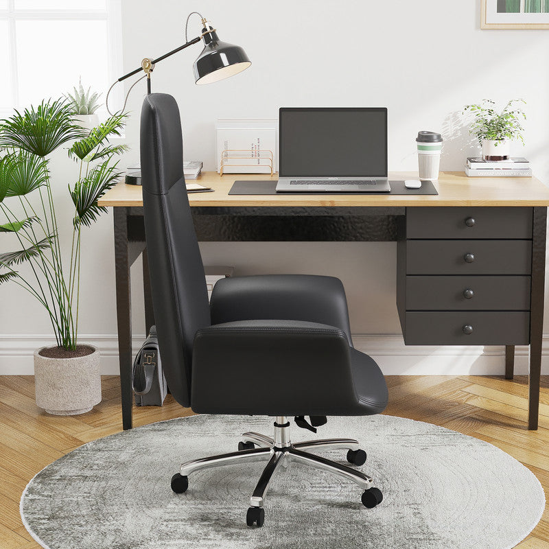 NIUTN Home Office Chair Ergonomic High Back Design Executive Computer Desk Chair, Supports up to 350 Pounds, Bonded Leather,Height Adjustable Task Chair for Executive, Office, Living Room,Black