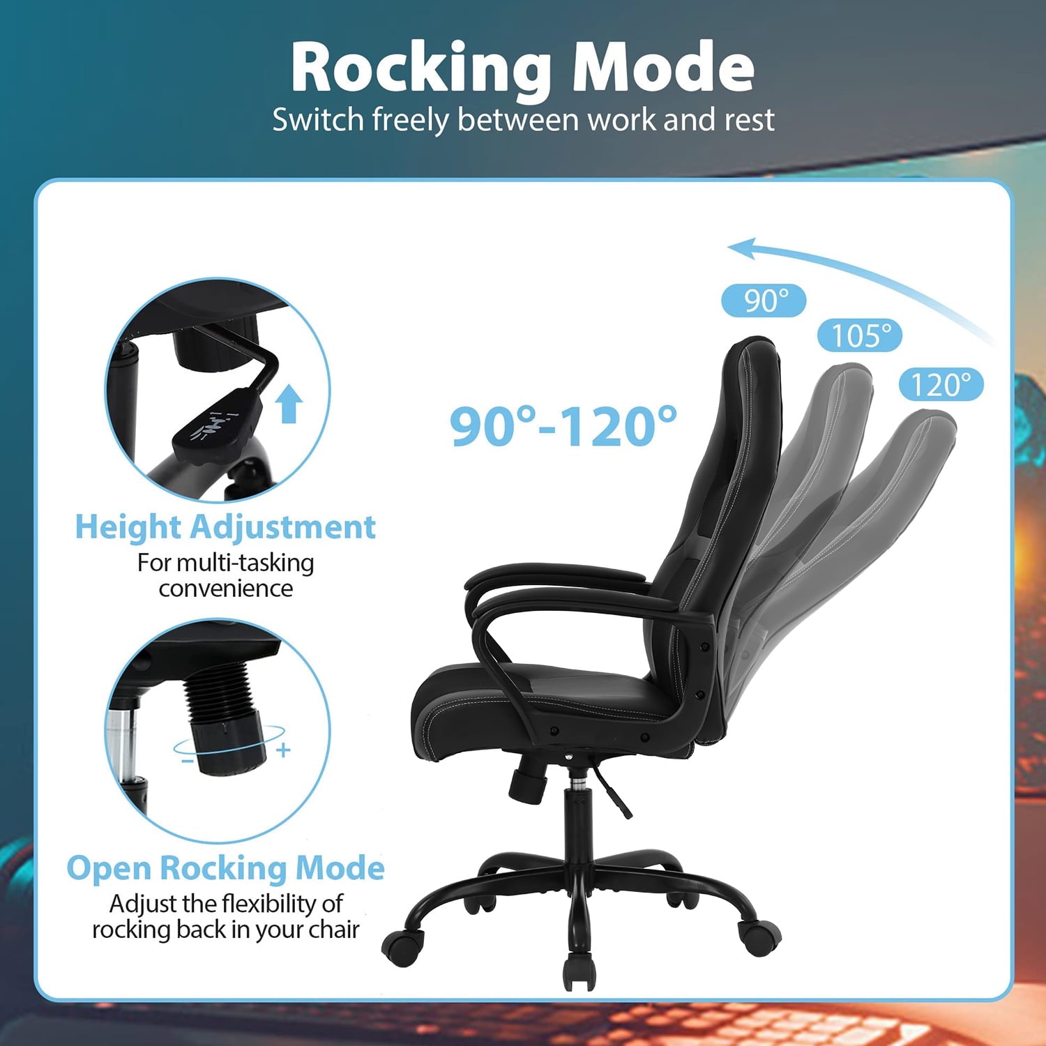 PC Gaming Chair Ergonomic Office Chair 250LBS Desk Chair with Lumbar Support Arms Headrest Executive Computer Chair for Adults, Black