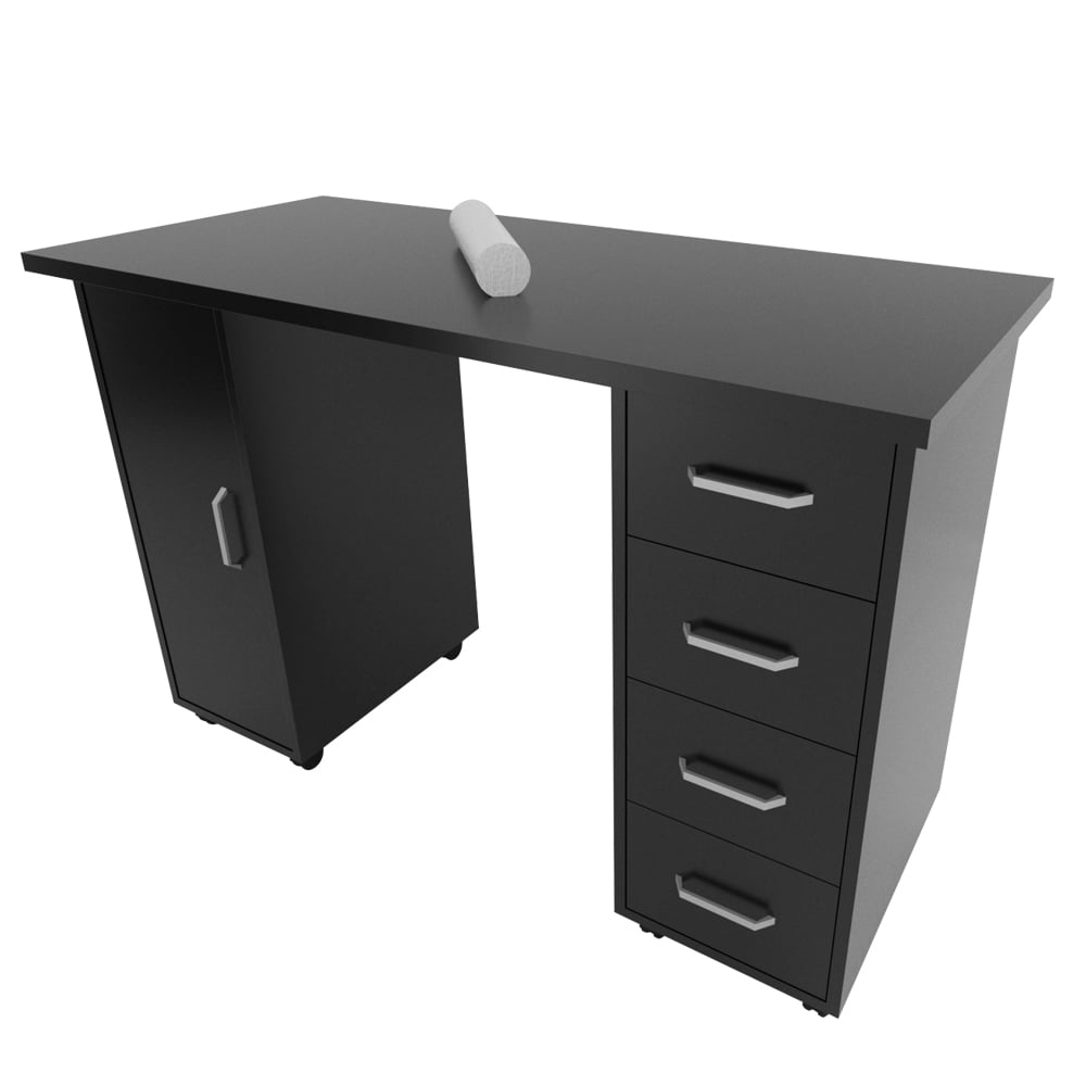 47 Inch Computer Desk, Office Desk with 4 Drawers and Storage Place, Modern Simple PC Desk with Rolling Wheels for Home, Office