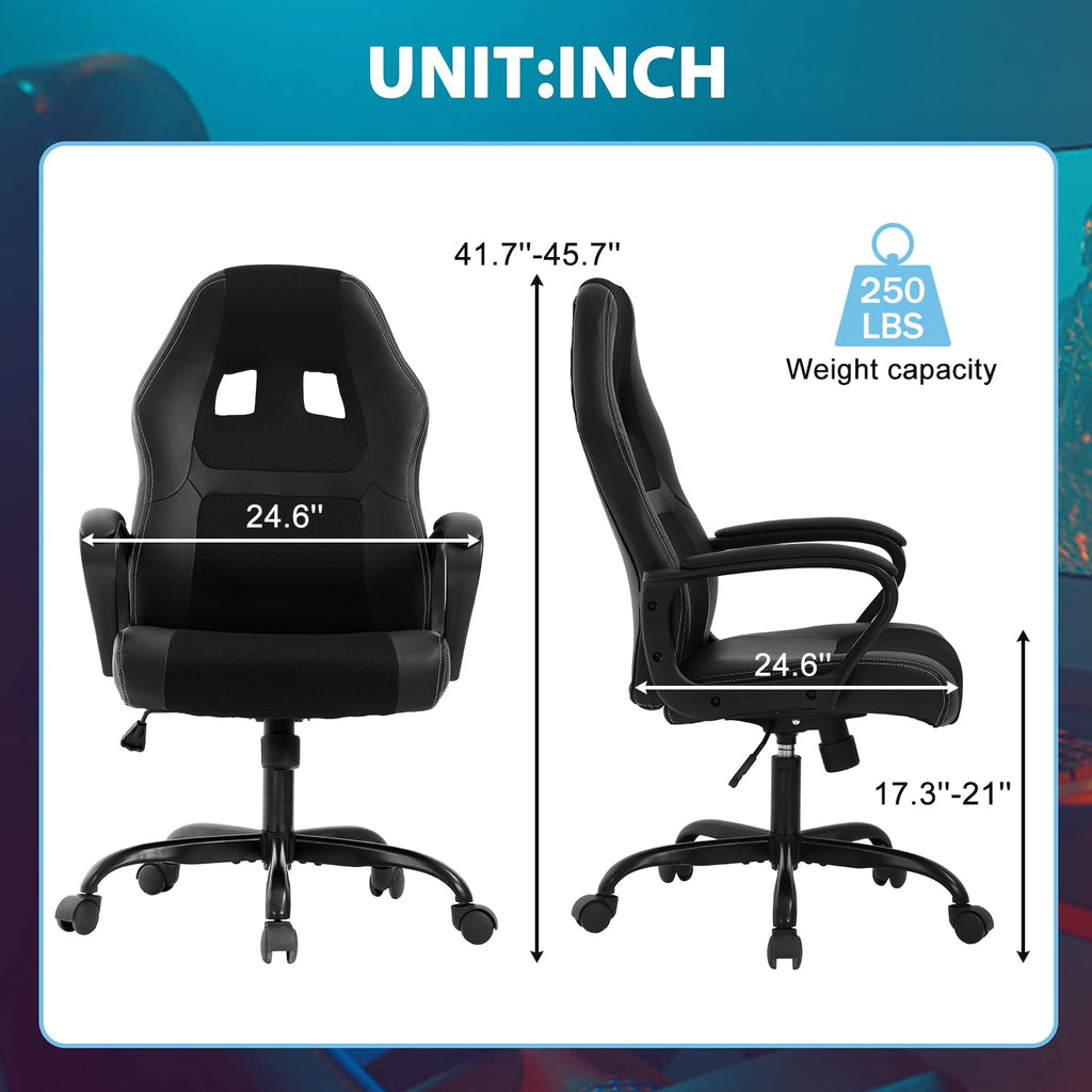 PC Gaming Chair Ergonomic Office Chair 250LBS Desk Chair with Lumbar Support Arms Headrest Executive Computer Chair for Adults, Black