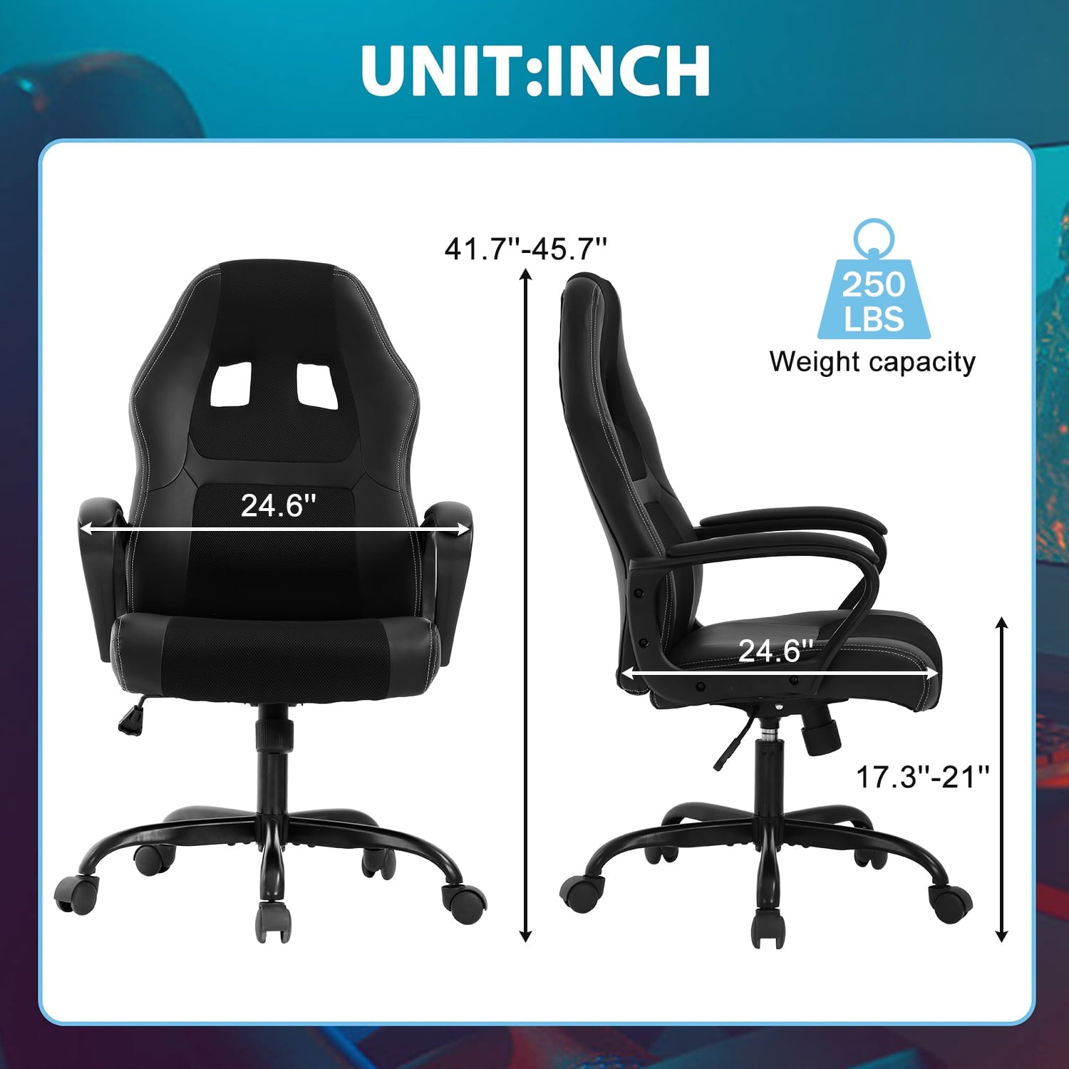 PC Gaming Chair Ergonomic Office Chair 250LBS Desk Chair with Lumbar Support Arms Headrest Executive Computer Chair for Adults, Black