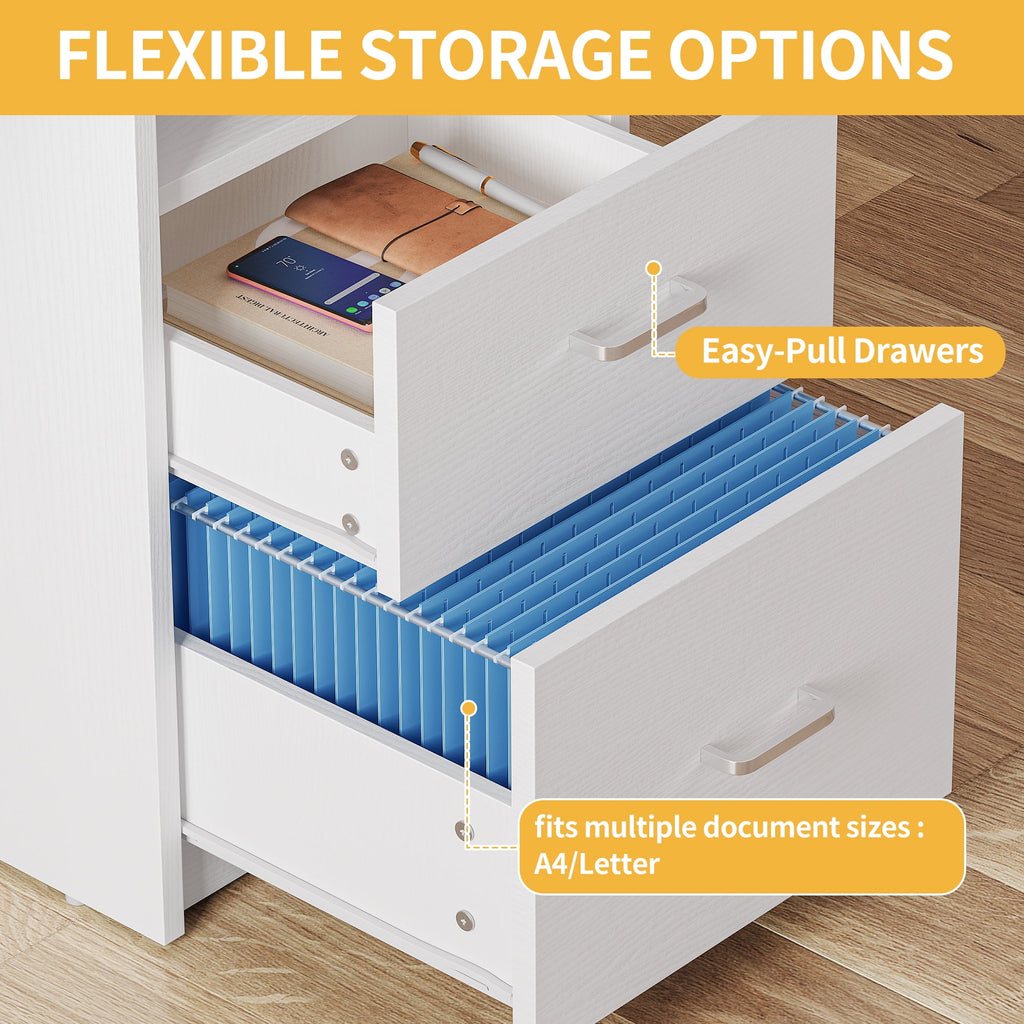 DWVO 47" Computer Desk with Storage Drawers & LED Light, Office Desk with Monitor Stand & Power Outlets, Work Study PC Desk for Small Spaces, Home Office, White