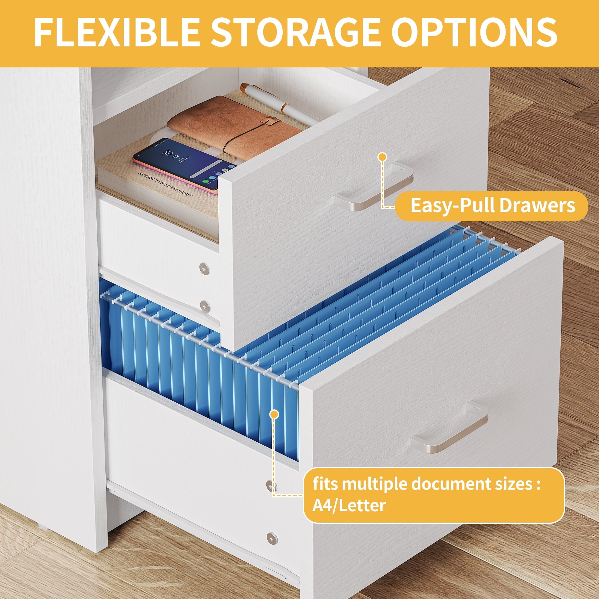 DWVO 47" Computer Desk with Storage Drawers & LED Light, Office Desk with Monitor Stand & Power Outlets, Work Study PC Desk for Small Spaces, Home Office, White