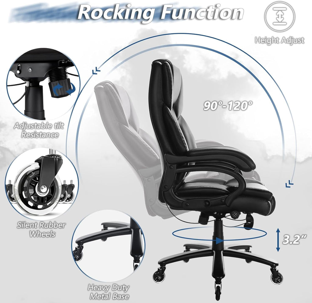 PUKAMI Heavy Duty Big and Tall Office Chair 500lbs,High Back PU Leather Executive Desk Chair