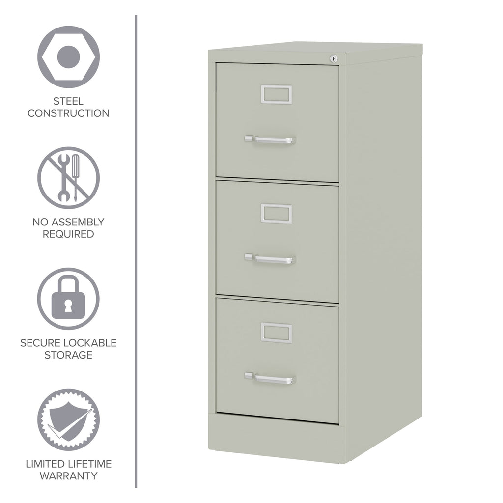 Hirsh 22" Deep 3 Drawer Letter Width Vertical File Cabinet, Commercial Grade, Gray