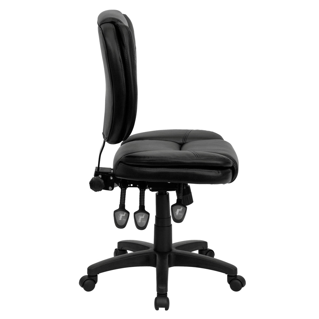 Flash Furniture Mid-Back Black LeatherSoft Multifunction Swivel Ergonomic Task Office Chair with Pillow Top Cushioning