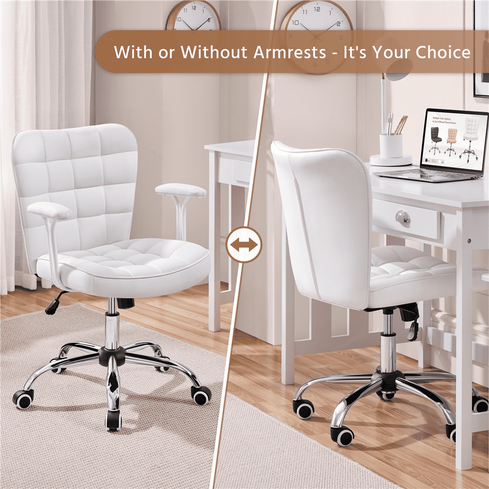 Alden Design Modern Mid-Back Faux Leather Office Chair Upholstered for Home Office, White