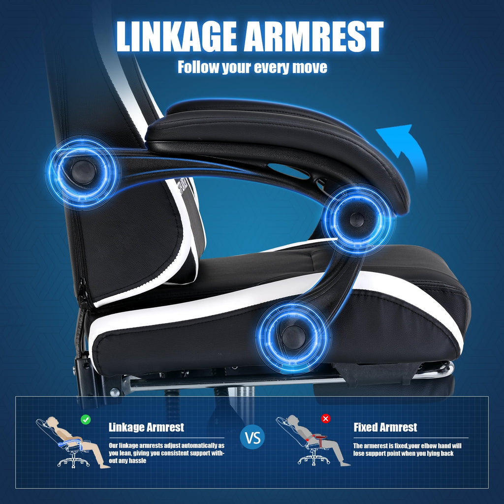 GTPLAYER Height Adjustable Computer Gaming Chair, White