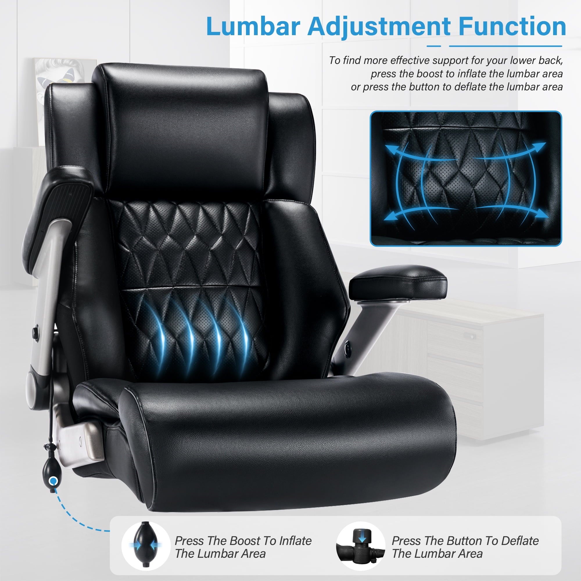 Big and Tall 700lbs Office Chair, High Back Executive Office Chair with 3D Flip up Arms, Adjustable Lumbar Support, Heavy Duty Metal Base, Home Office Computer Desk Chair, Black