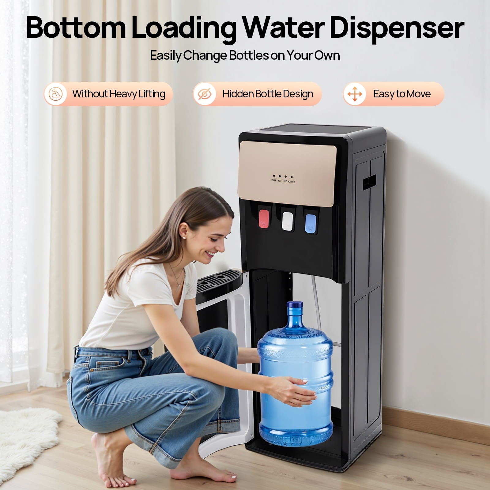 ChicHomey Bottom Loading Water Dispenser,Electric Water Cooler with Fast Heating (500W),3 Temp Options (Cold/Hot/Room Temp),Home Office Commercial Use | Champaign Gold