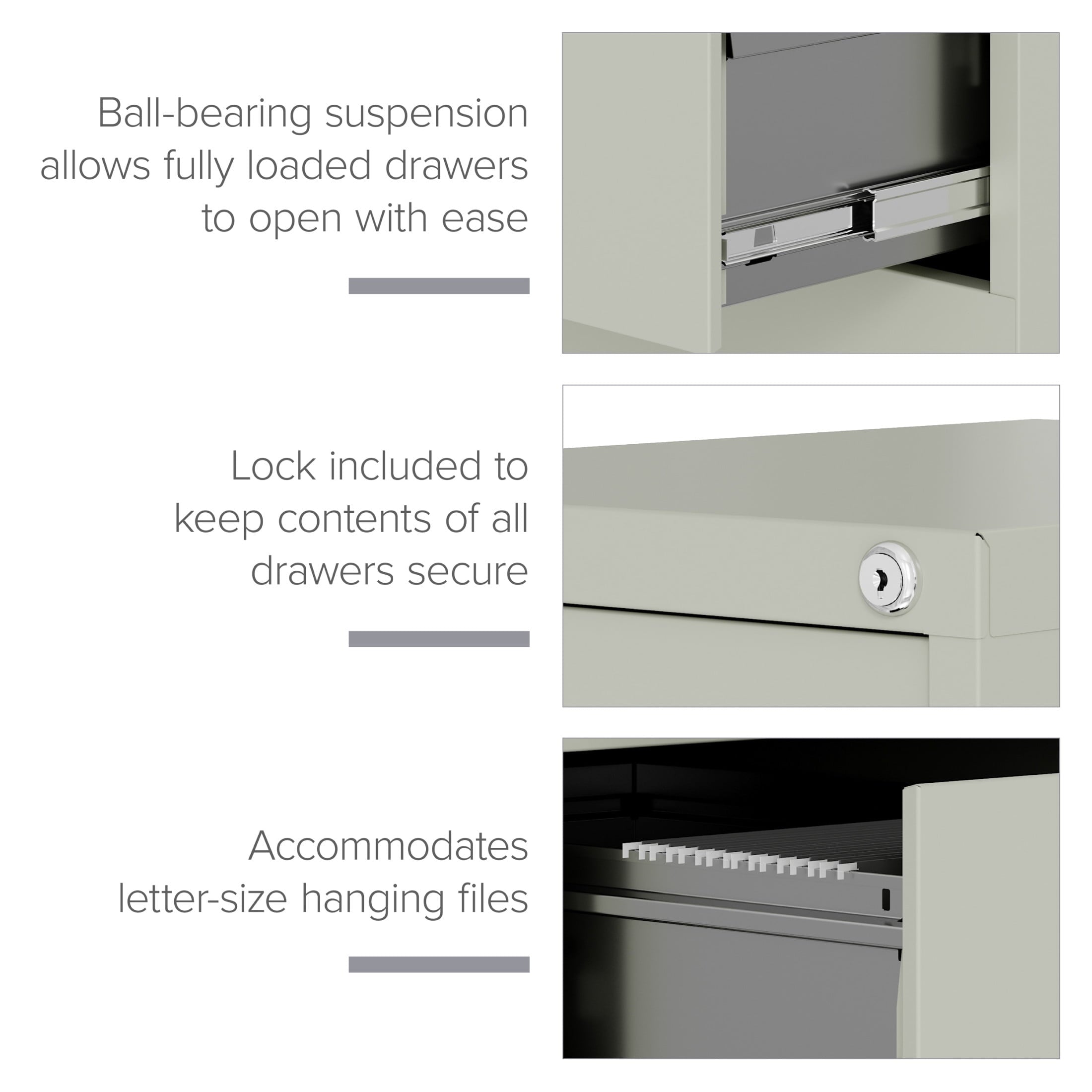 Hirsh 22" Deep 3 Drawer Letter Width Vertical File Cabinet, Commercial Grade, Gray