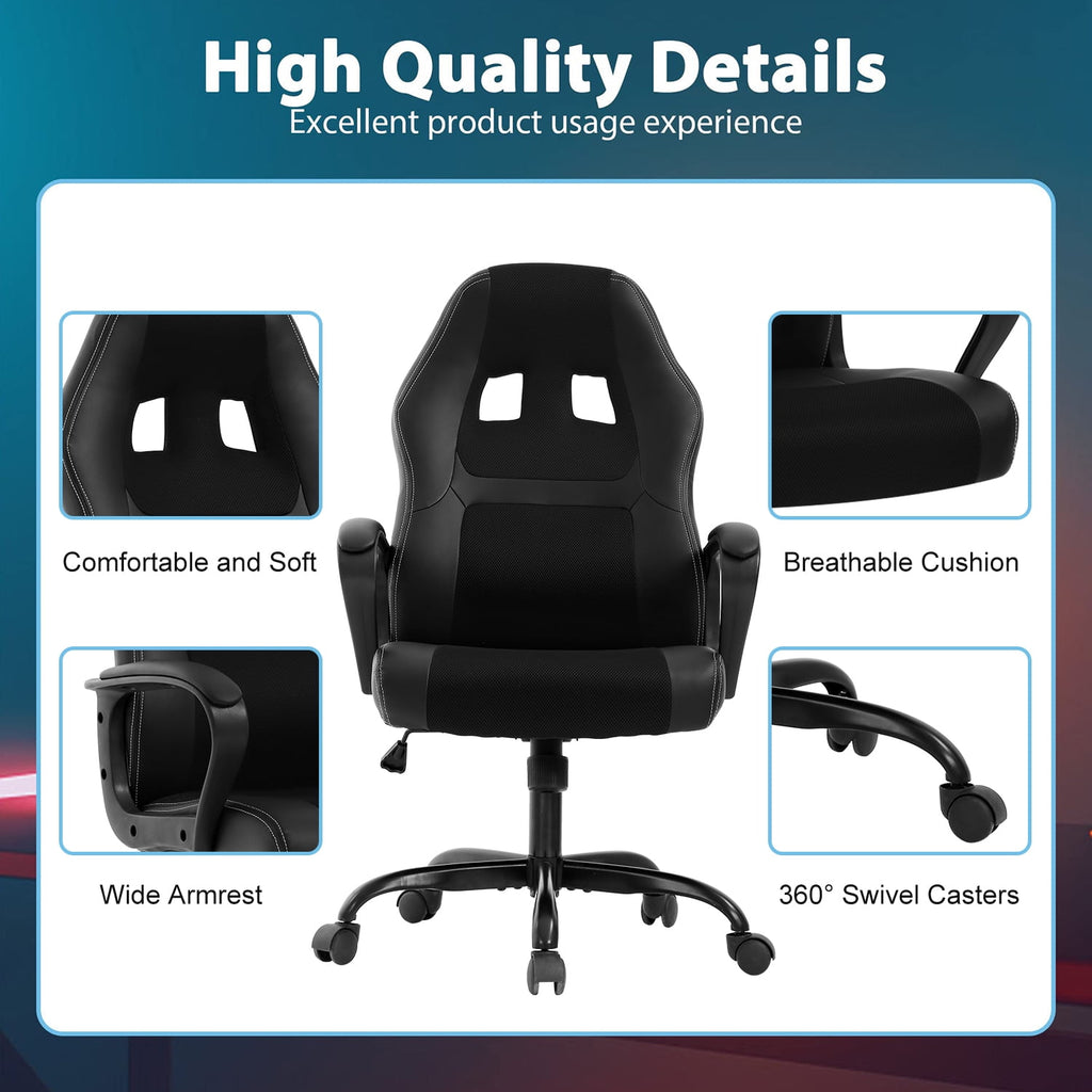 PC Gaming Chair Ergonomic Office Chair 250LBS Desk Chair with Lumbar Support Arms Headrest Executive Computer Chair for Adults, Black