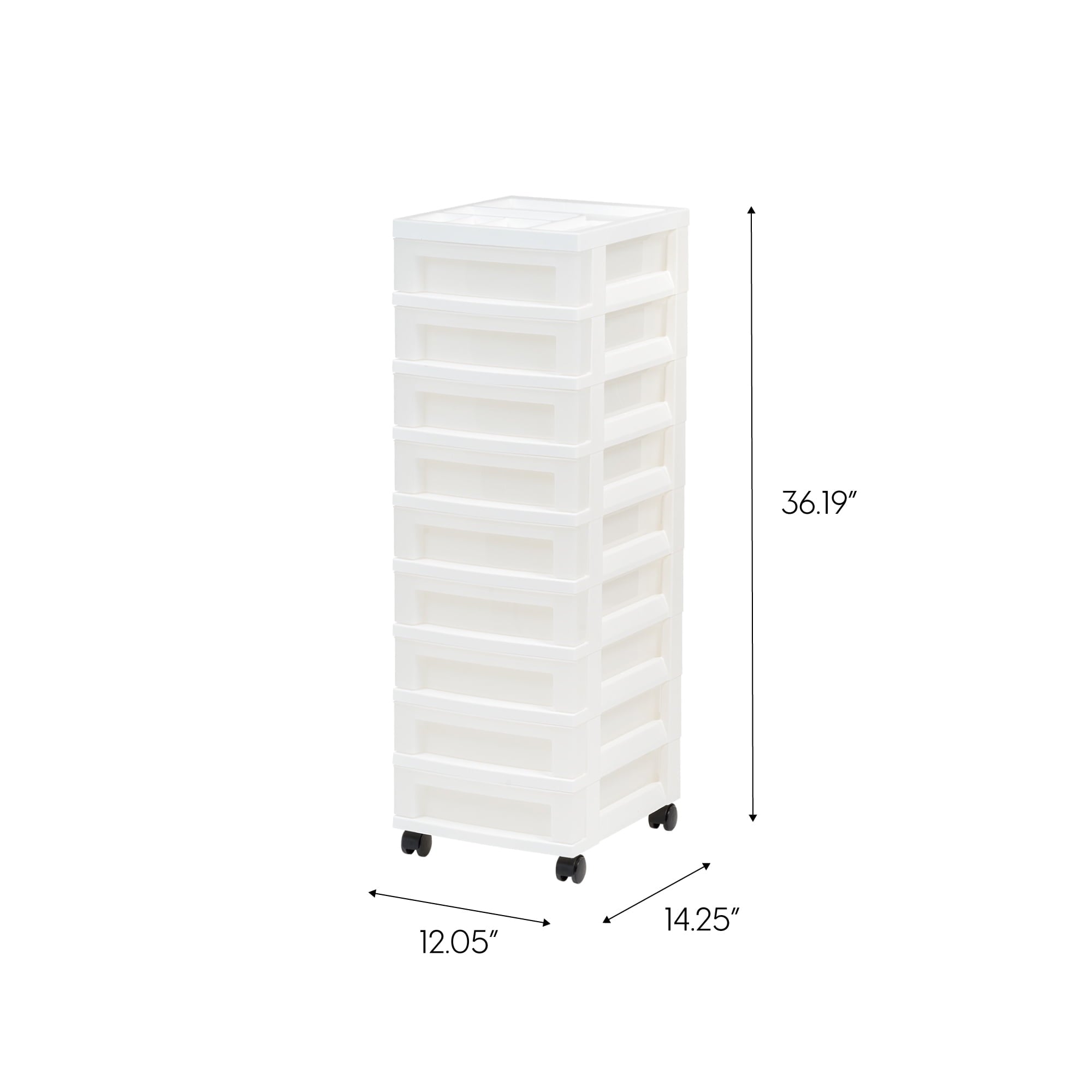 IRIS 9-Drawer Narrow Plastic Storage Drawer Cart with Organizer Top, White