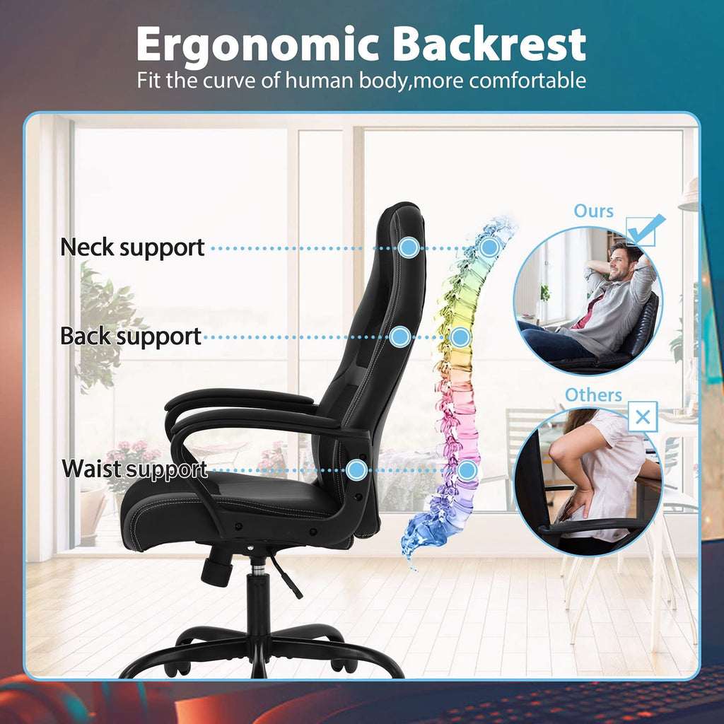 PC Gaming Chair Ergonomic Office Chair 250LBS Desk Chair with Lumbar Support Arms Headrest Executive Computer Chair for Adults, Black