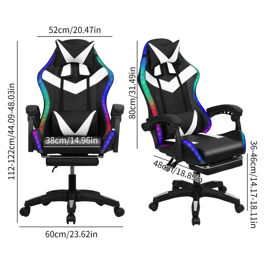Lorelo 360 Degree Rotation Gaming Chair, Adjustable Height Computer Chair with Two Bluetooth-compatible Speakers, Multiple RGB LED Light Modes Game Chair with Retractable Footrest