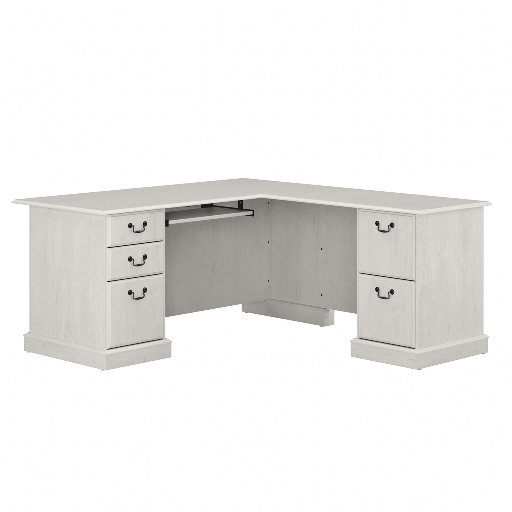 Bush Furniture Saratoga L Shaped Computer Desk with Drawers in Linen White Oak
