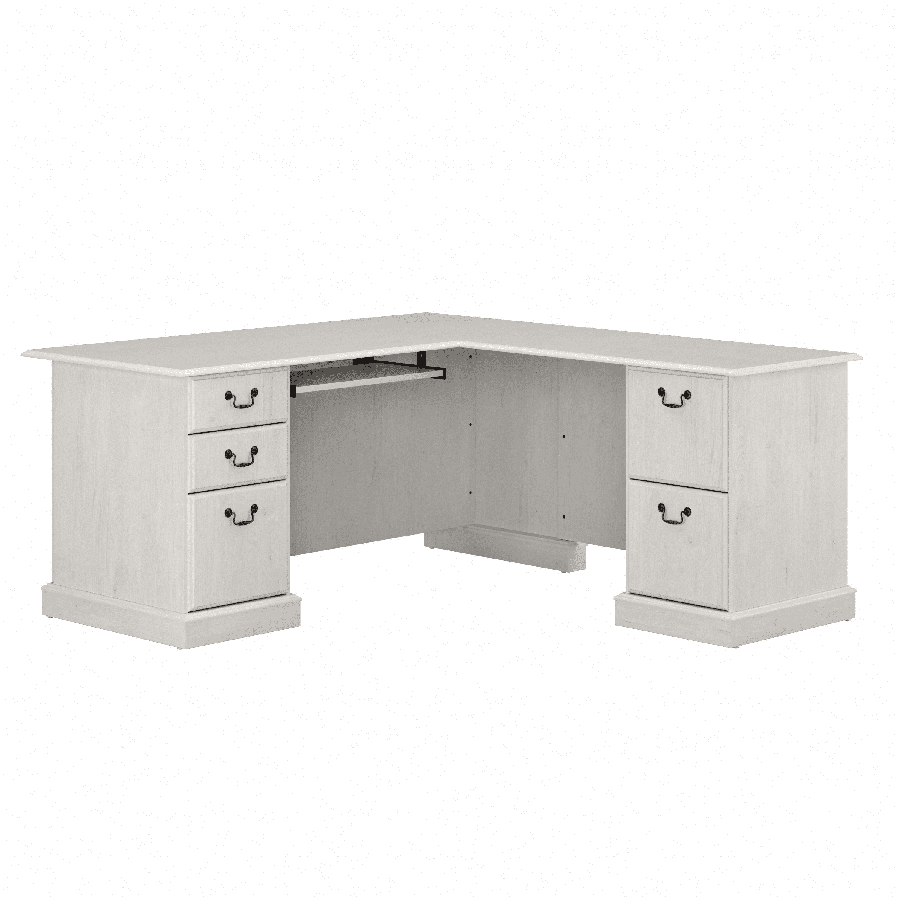 Bush Furniture Saratoga L Shaped Computer Desk with Drawers in Linen White Oak