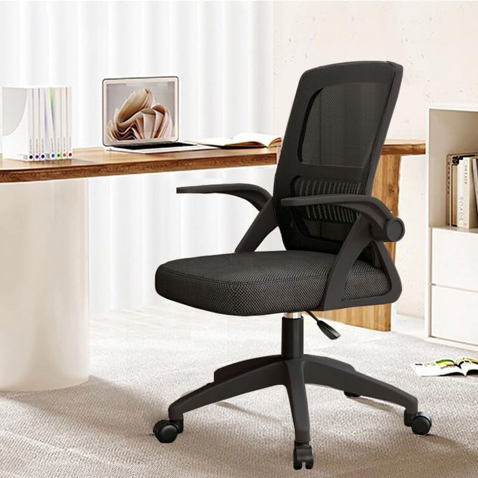WXJHL Home Office Chair Ergonomic Desk Chair Breathable Mesh Chair High Back Desk Chair with Adjustable Height,Swivel Chair with Flip-Up Arms and Lumbar Support（Black）