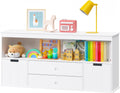 44.5" Toy Storage Organizer with 2 Drawers, Wooden Toy Organizer Bins, Kids Bookshelf for Reading, Storing, Playing, White