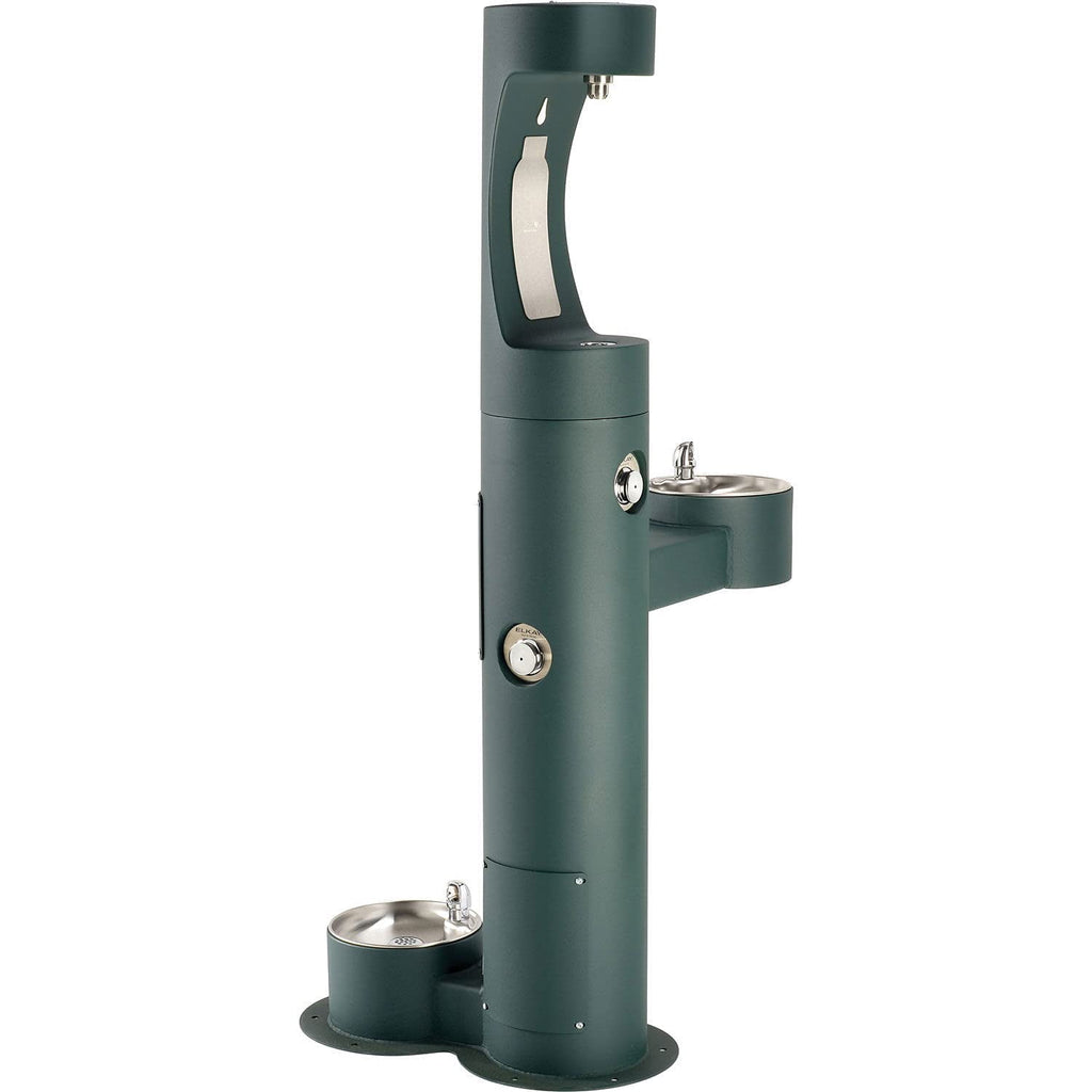 Elkay Tri-Level Outdoor Pedestal Tubular W/Pet Fountain, Upper Water Refilling Station