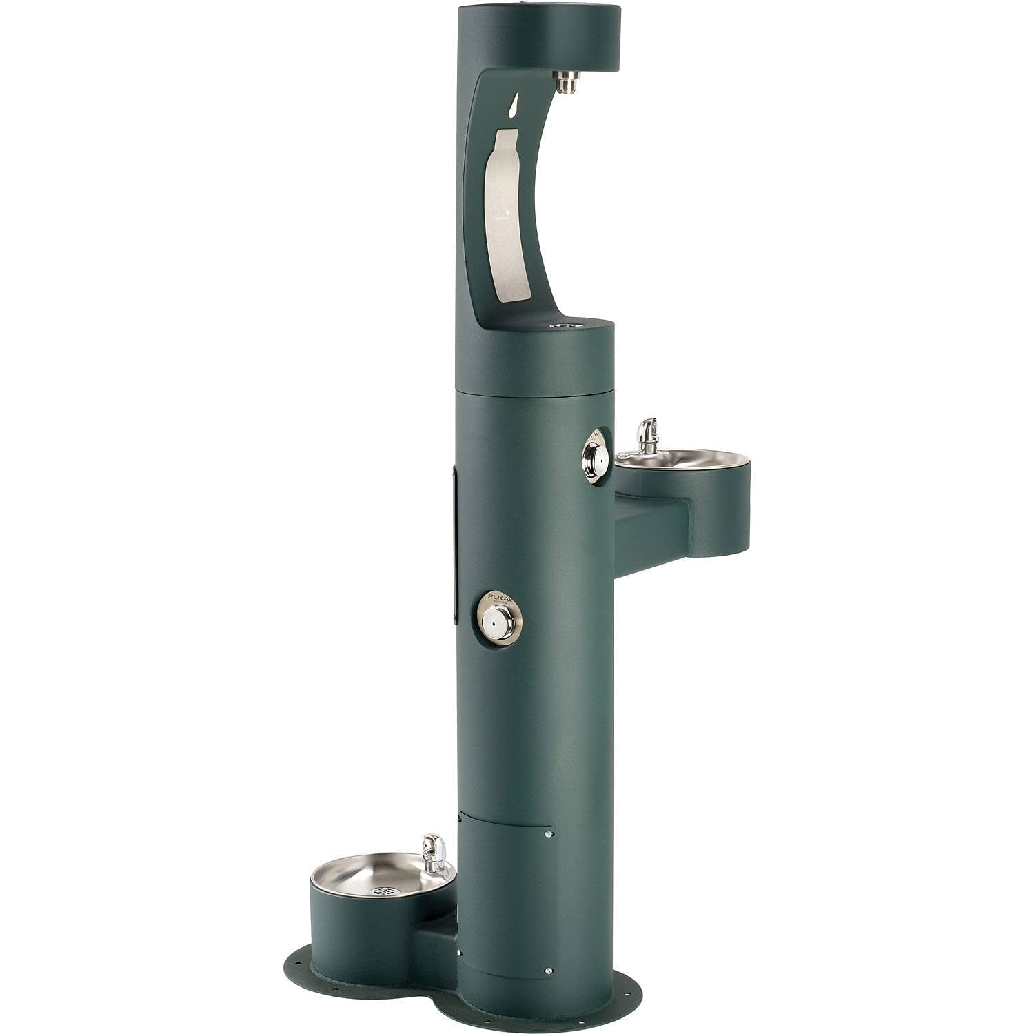 Elkay Tri-Level Outdoor Pedestal Tubular W/Pet Fountain, Upper Water Refilling Station