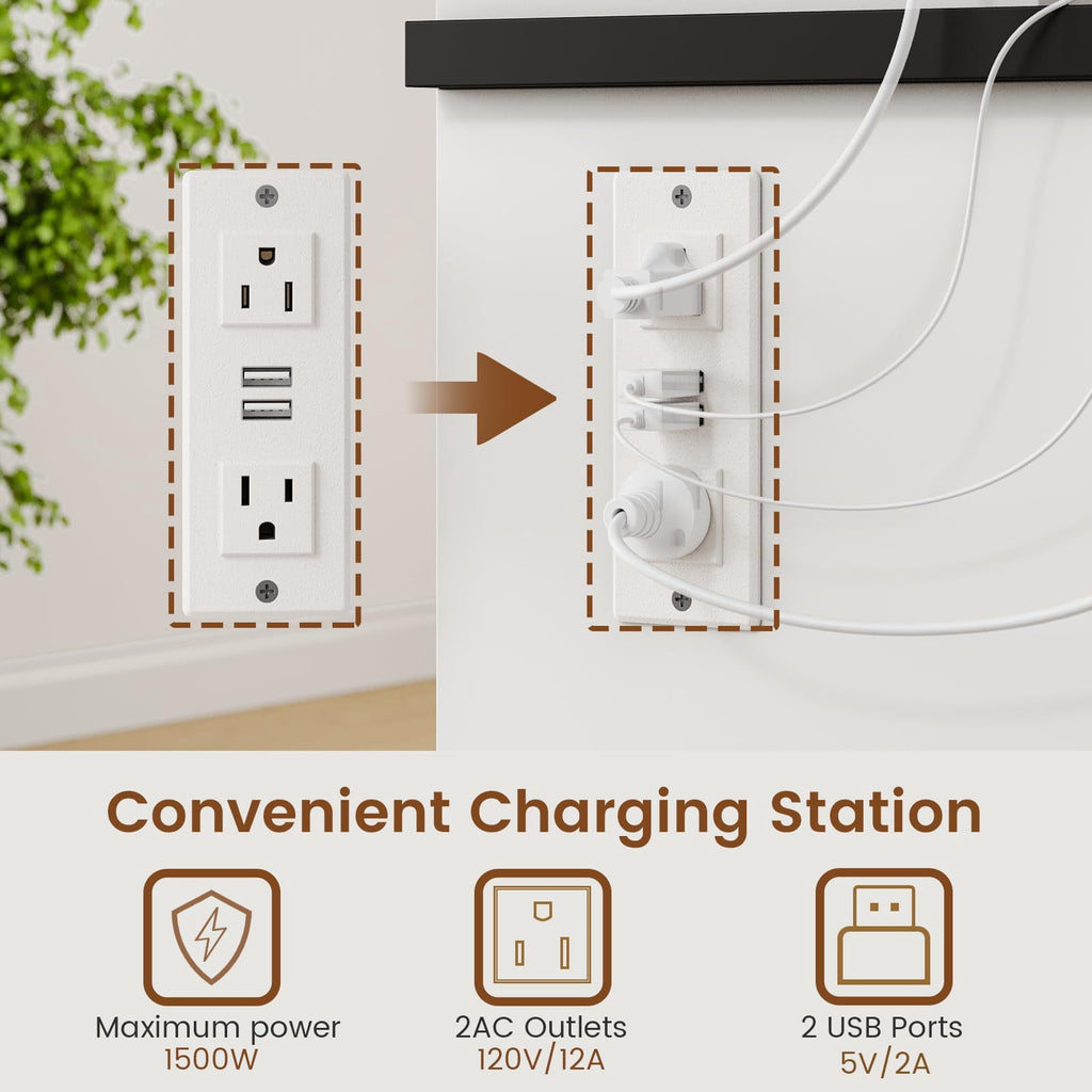 Plonmago Executive Desk with Drawers,Computer Desk with Power Outlet and Led Lights, Modern Desk with Storage Cabinet and Monitor Shelf for Home Office,Ergonomic,White