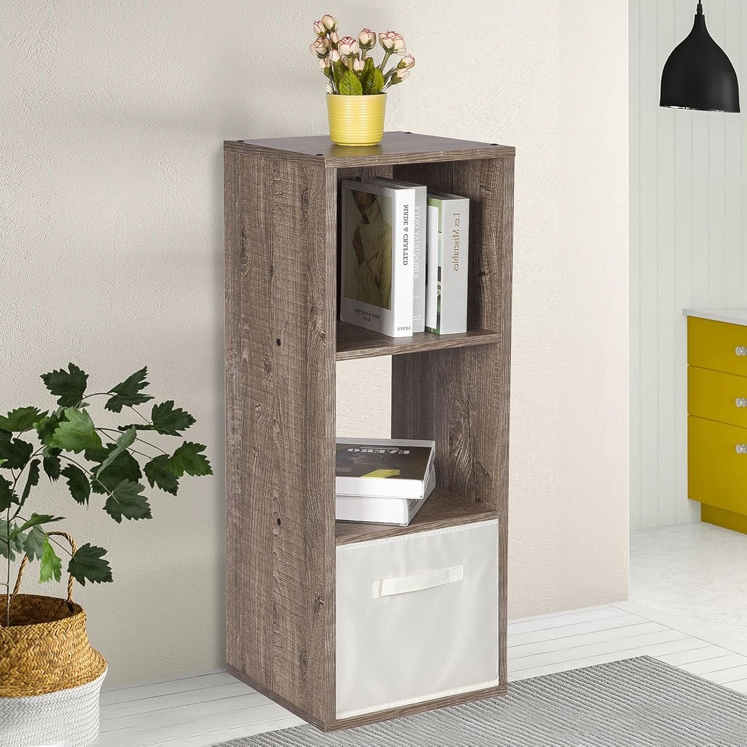 VibrantEcho E-Commerce US 3-Tier Open Storage Shelf, Espresso Modern Cubby Organizer or Bookcase Cabinet for Living Room Bedroom Office Dorm Room Kids Room, Rustic Brown Oak