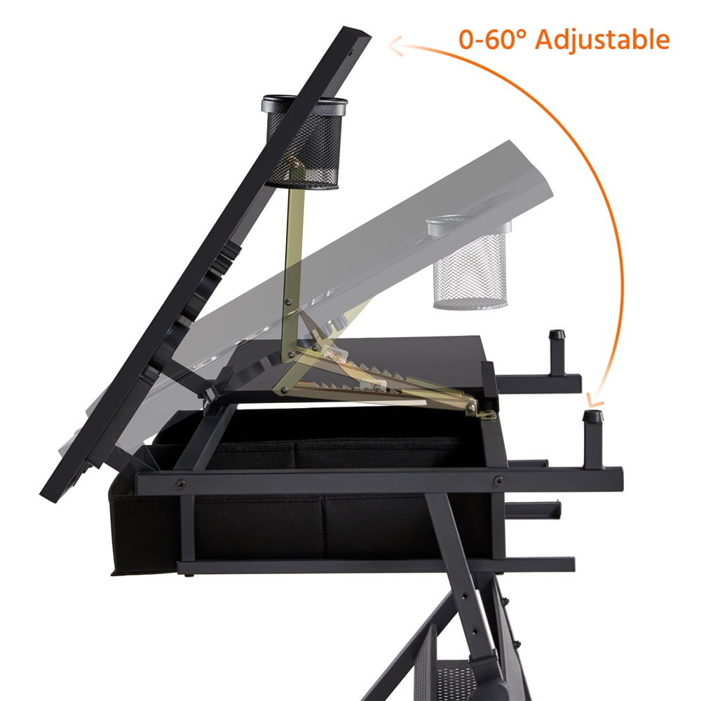 Alden Design Adjustable Drafting Table with Stool, Black