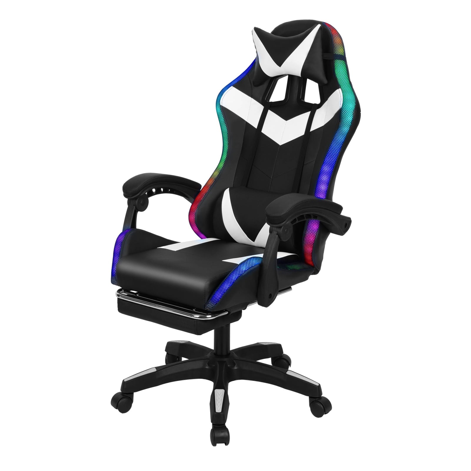 Lorelo 360 Degree Rotation Gaming Chair, Adjustable Height Computer Chair with Two Bluetooth-compatible Speakers, Multiple RGB LED Light Modes Game Chair with Retractable Footrest