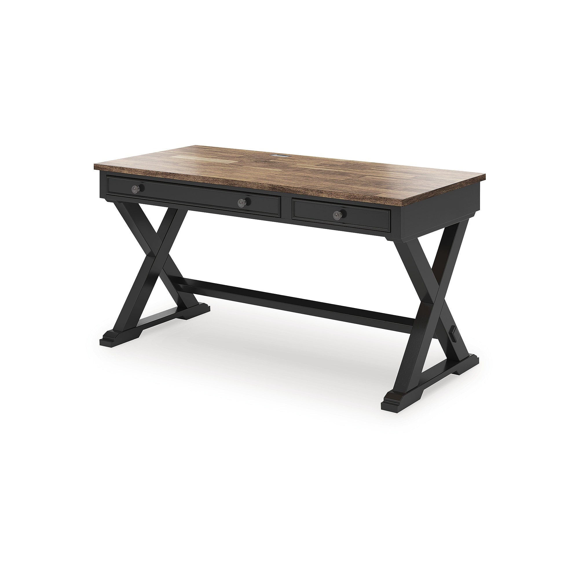 Signature Design by Ashley Wildenauer Home Office Desk - Rich Brown Butcher Block Top with Satin Black Base