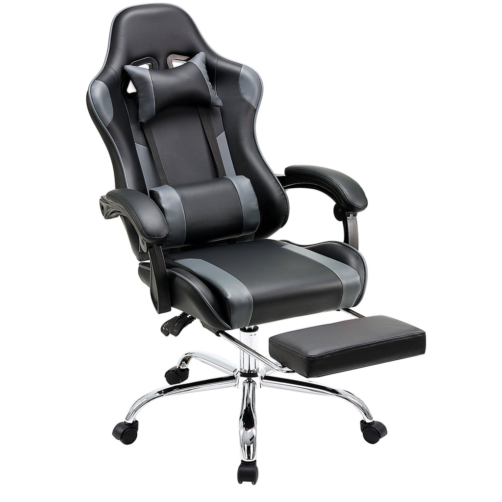 CONCETTA Gaming Chair, Ergonomic PU Leather, with Footrest, Lumbar Support, Headrest, Gray