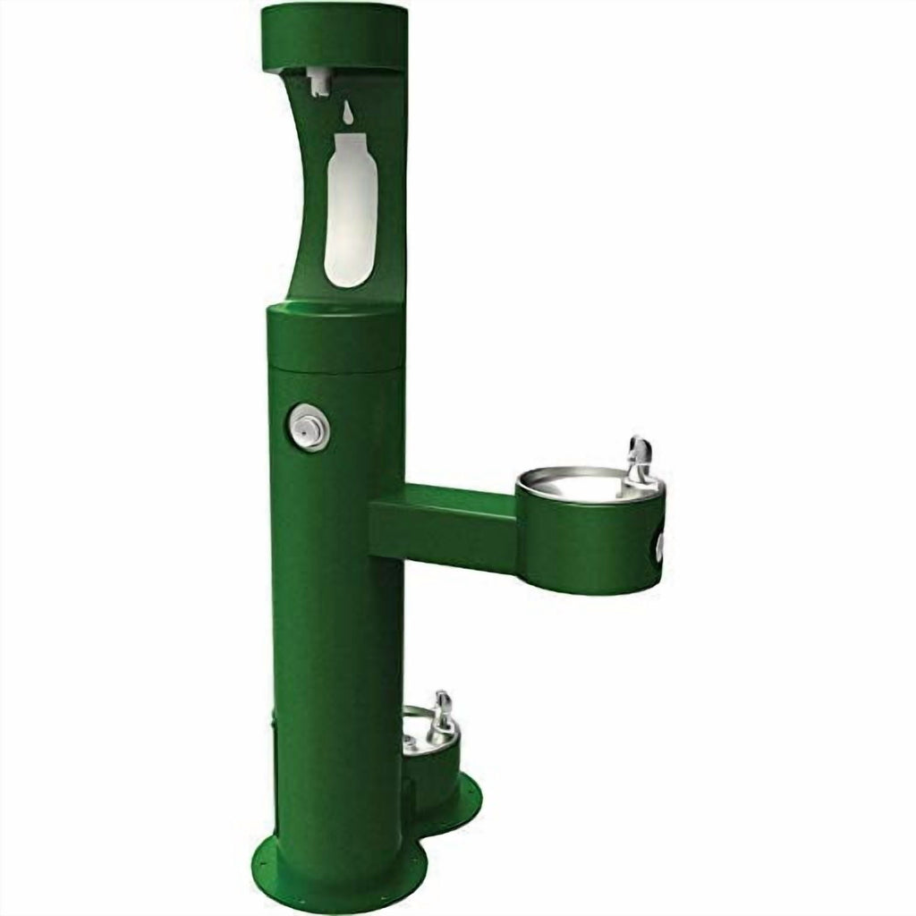 Elkay Tri-Level Outdoor Pedestal Tubular W/Pet Fountain, Upper Water Refilling Station
