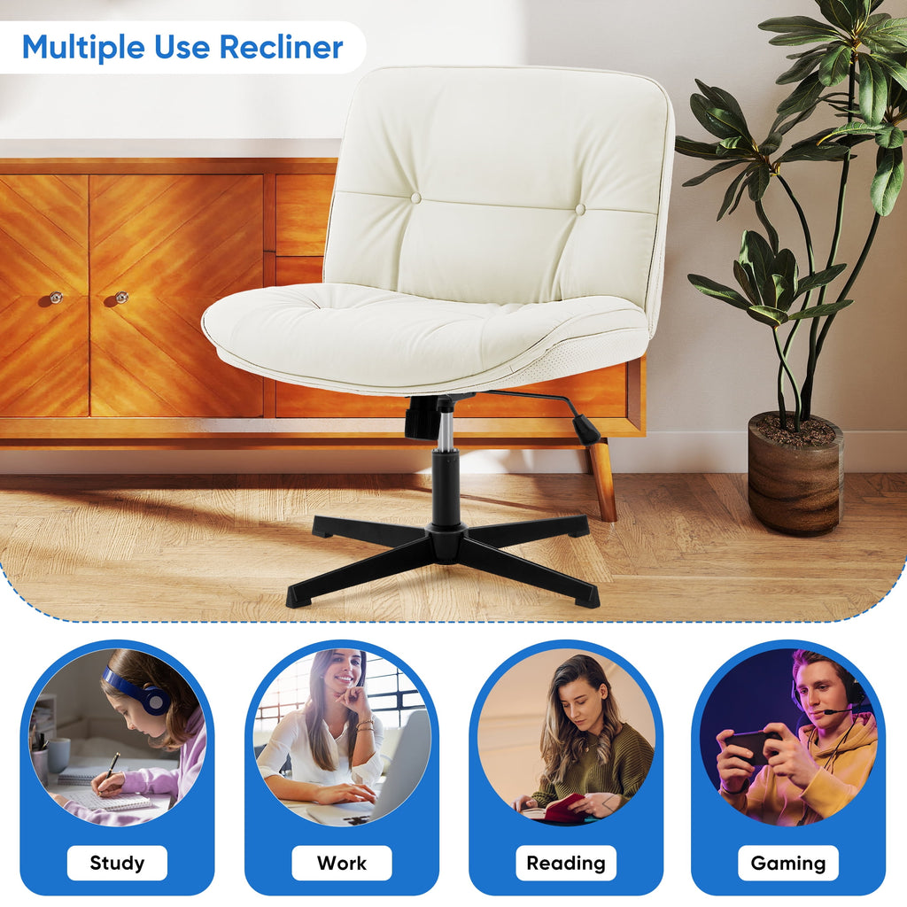 EDX Armless Office Fixed Chair, Wide Ergonomic Artificial Leather Swivel Chair with Height Adjustable, Comfortable Computer Accent Chair for Living or Bed Room, Beige