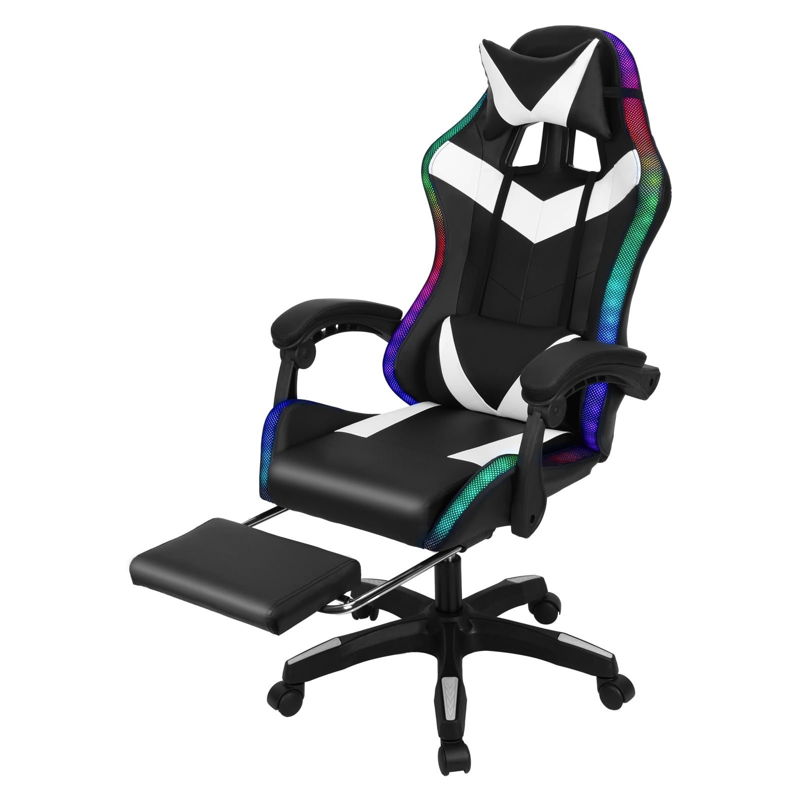 Lorelo 360 Degree Rotation Gaming Chair, Adjustable Height Computer Chair with Two Bluetooth-compatible Speakers, Multiple RGB LED Light Modes Game Chair with Retractable Footrest