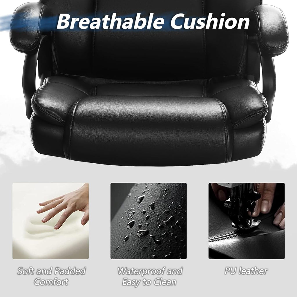 PUKAMI Heavy Duty Big and Tall Office Chair 500lbs,High Back PU Leather Executive Desk Chair