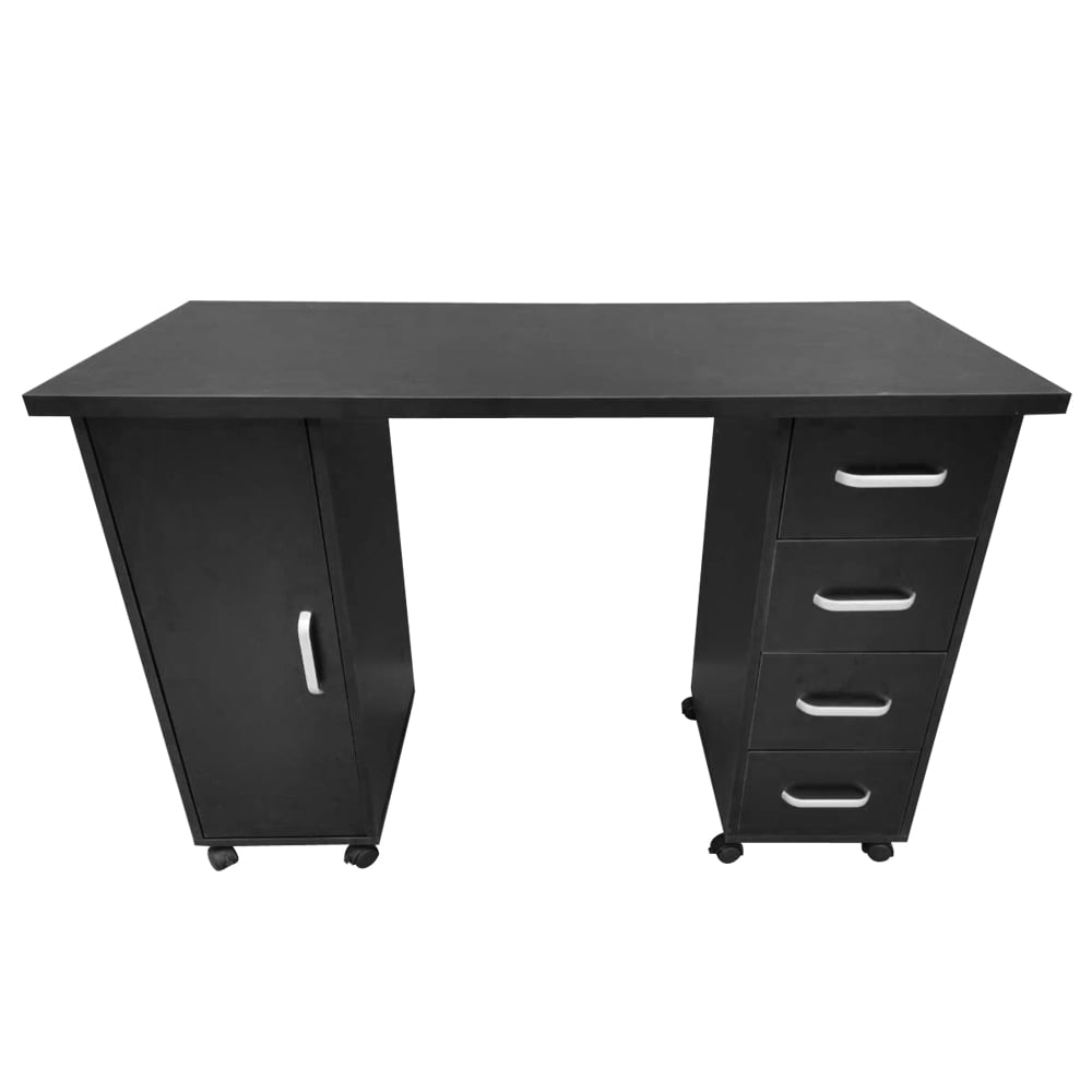 47 Inch Computer Desk, Office Desk with 4 Drawers and Storage Place, Modern Simple PC Desk with Rolling Wheels for Home, Office
