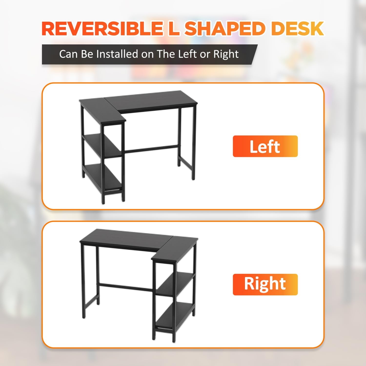 YRLLENSDAN L Shaped Computer Gaming Desk with Shelves Storage, Corner Computer Desk Table for Small Spaces Bedroom, PC Work Table Desk for Home Office, Black 39 Inch