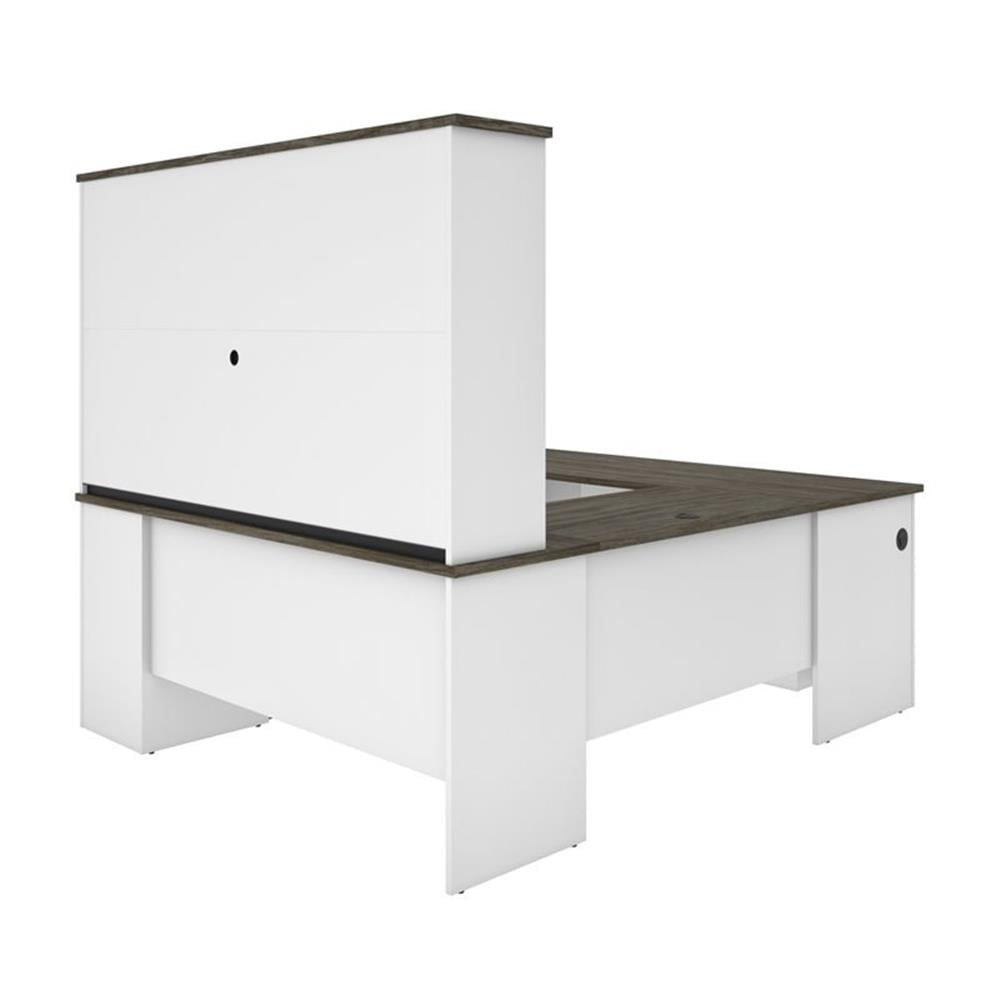 Atlin Designs Transitional Wood U Shaped Computer Desk with Hutch in Gray/White