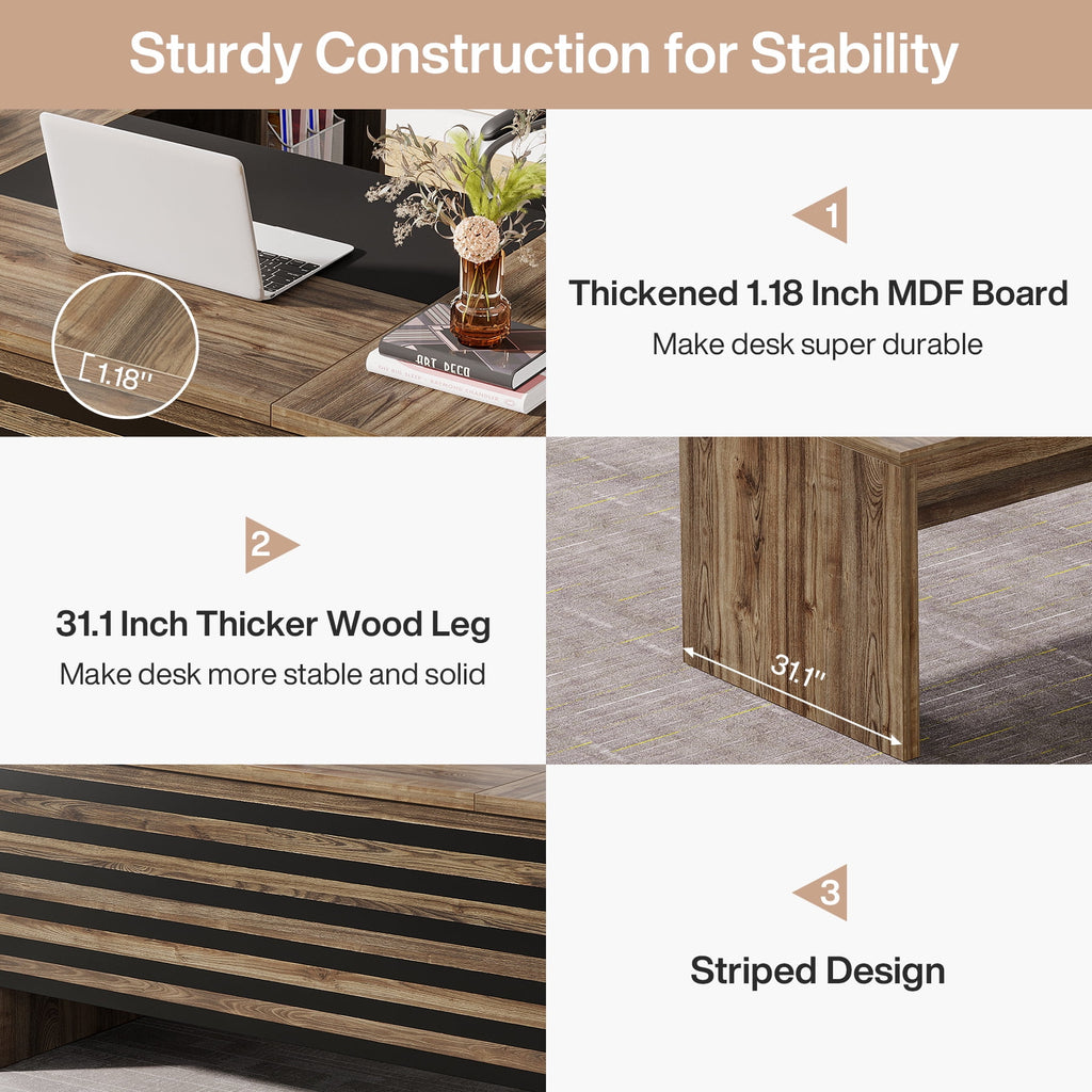 Tribesigns 62.2" Executive Desk with Mobile File Cabinet, L-Shaped Office Desk with Storage Shelves, Large Computer Desk Business Workstation Set for Home Office, Gray