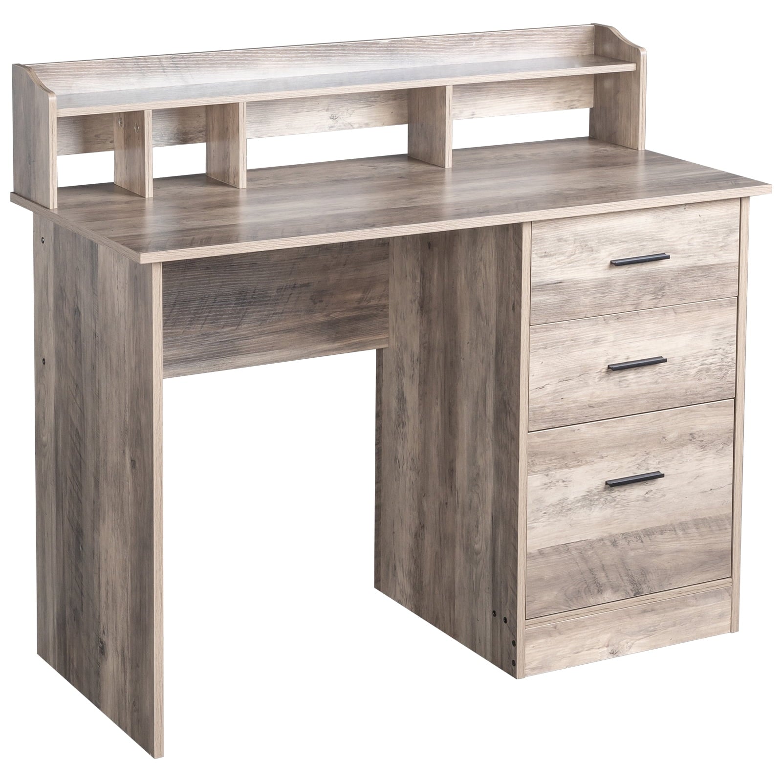 Ktaxon Wood Computer Desk Office Laptop PC Work Table, Writing Desk with 3 Drawers File Cabinet for Letter Size,Gray