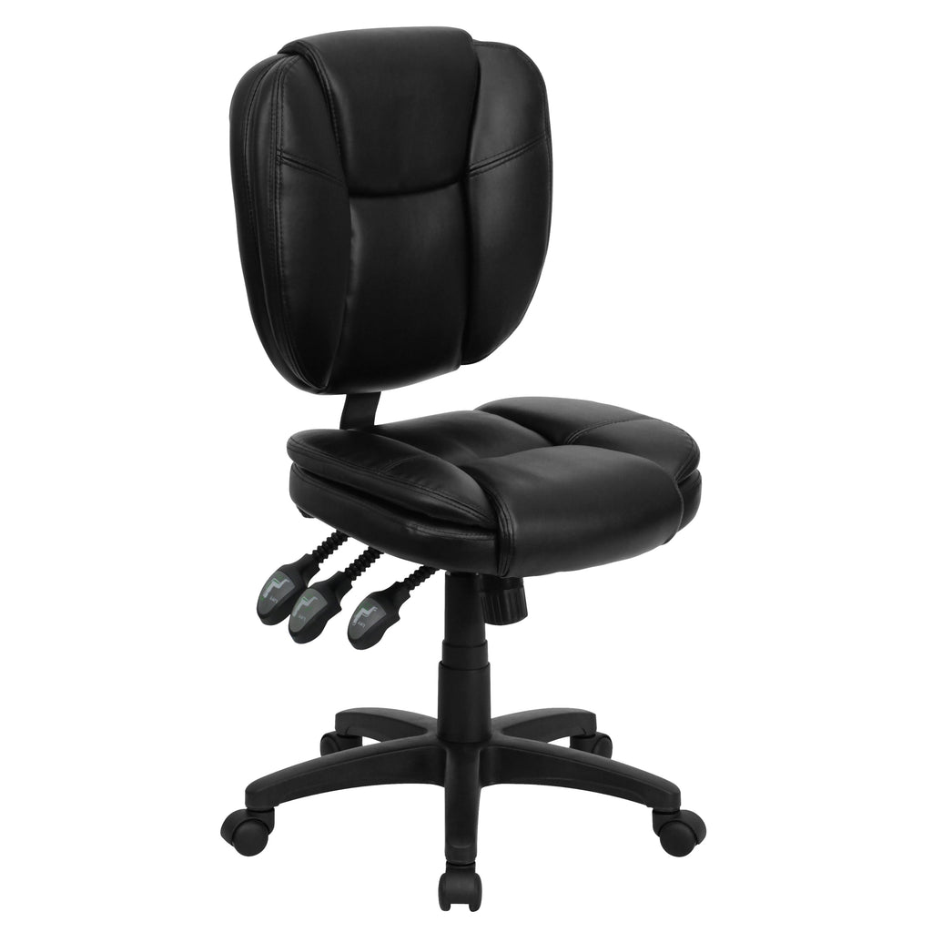 Flash Furniture Mid-Back Black LeatherSoft Multifunction Swivel Ergonomic Task Office Chair with Pillow Top Cushioning