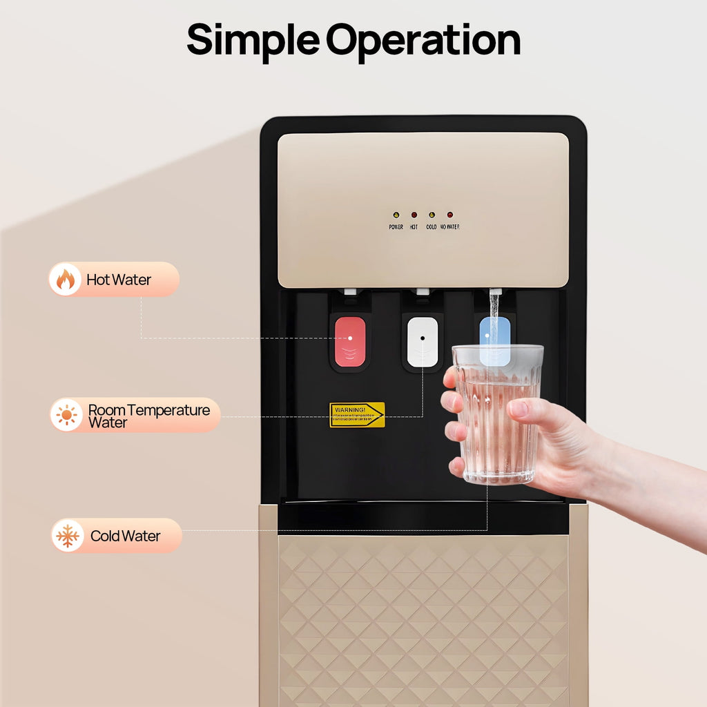 ChicHomey Bottom Loading Water Dispenser,Electric Water Cooler with Fast Heating (500W),3 Temp Options (Cold/Hot/Room Temp),Home Office Commercial Use | Champaign Gold