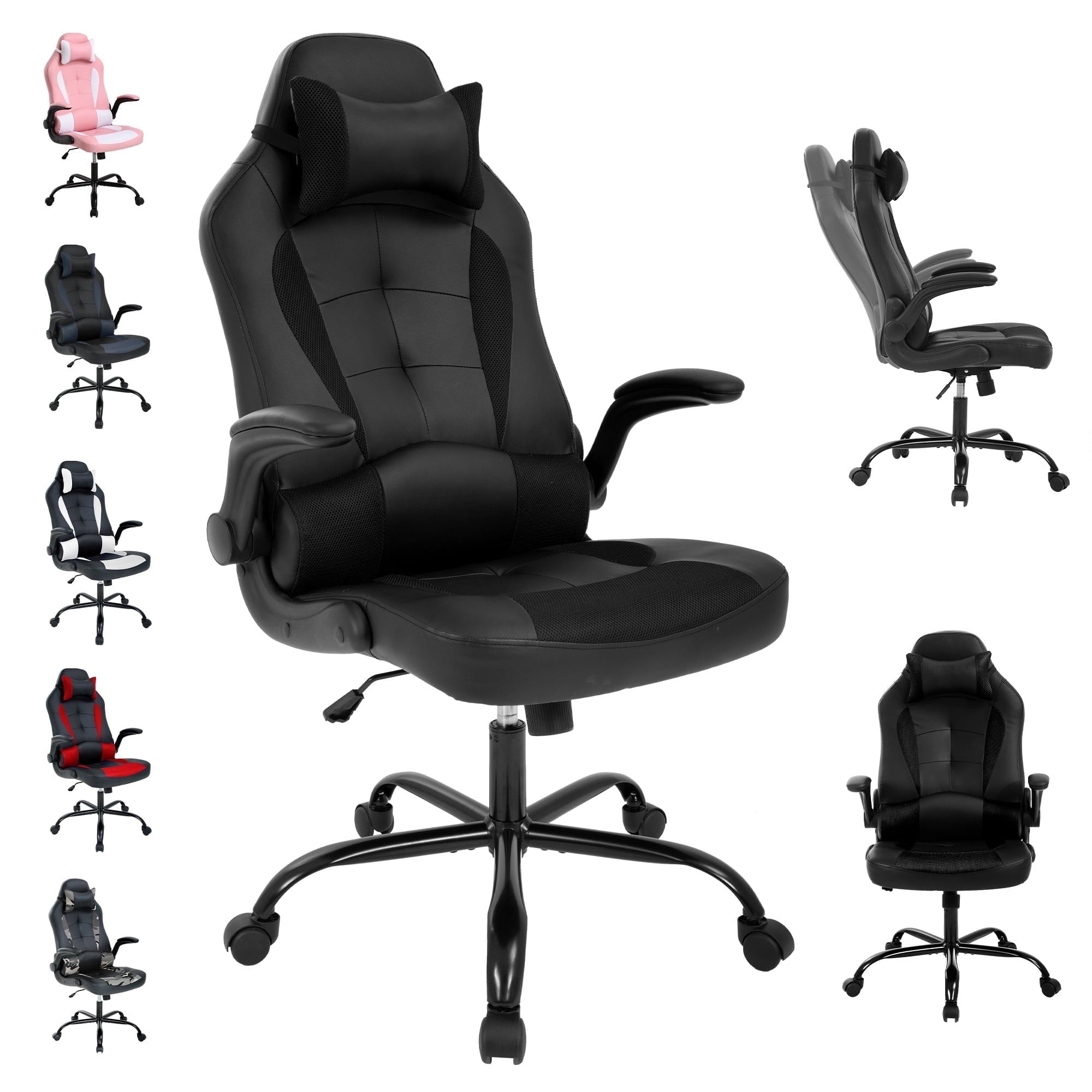 YRLLENSDAN Adjustable Swivel Rolling Adults Teens Gaming Chair with Headrest and Armrest, Black