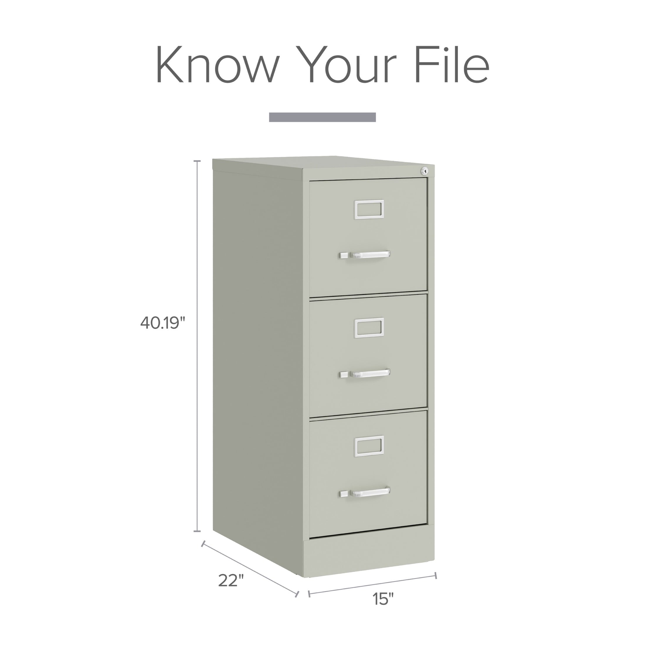 Hirsh 22" Deep 3 Drawer Letter Width Vertical File Cabinet, Commercial Grade, Gray