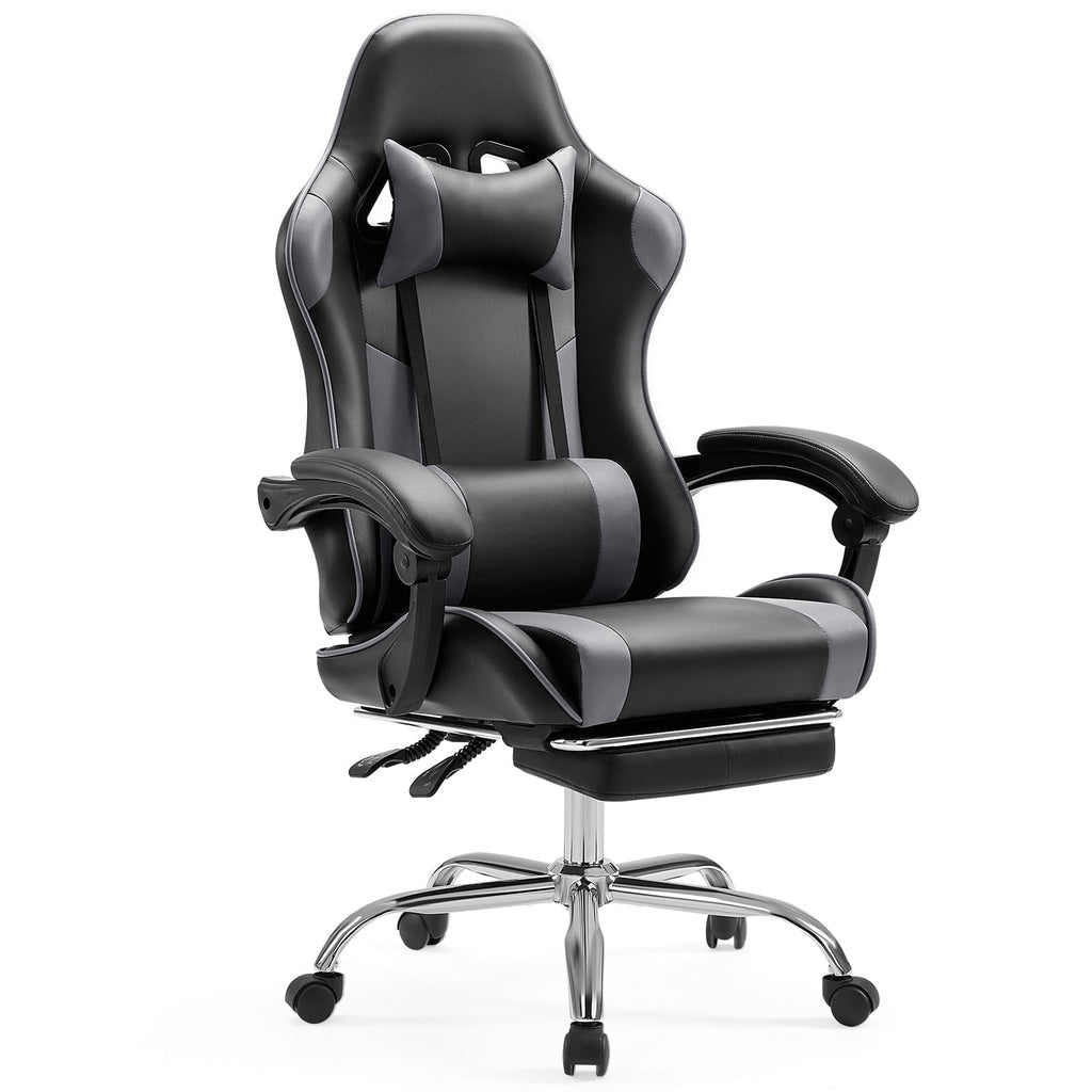 CONCETTA Gaming Chair, Ergonomic PU Leather, with Footrest, Lumbar Support, Headrest, Gray
