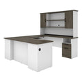 Atlin Designs Transitional Wood U Shaped Computer Desk with Hutch in Gray/White