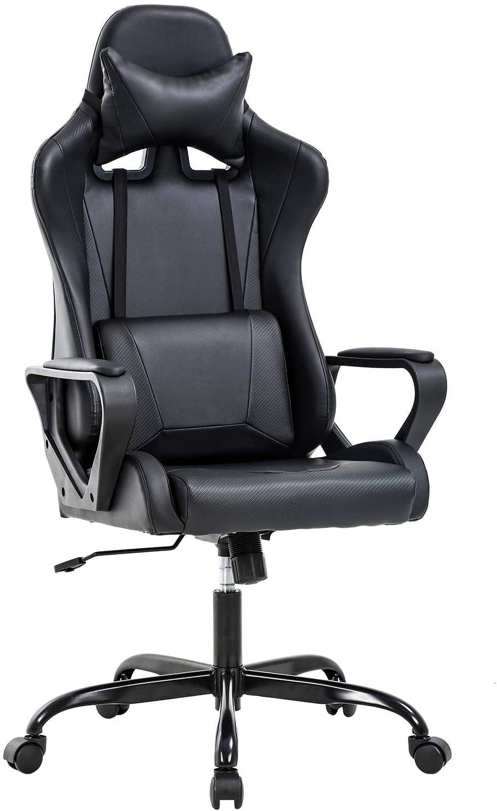 BestOffice Racing Gaming Chair w/Adjustable Lumbar Pillow & Reclining Backrest, White
