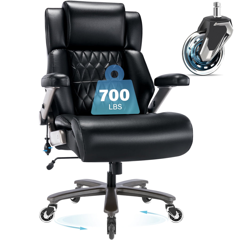 Big and Tall 700lbs Office Chair, High Back Executive Office Chair with 3D Flip up Arms, Adjustable Lumbar Support, Heavy Duty Metal Base, Home Office Computer Desk Chair, Black