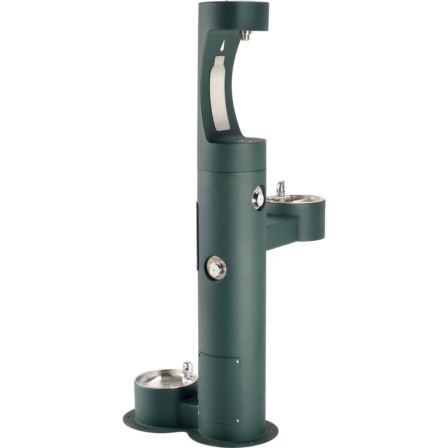 Elkay Tri-Level Outdoor Pedestal Tubular W/Pet Fountain, Upper Water Refilling Station